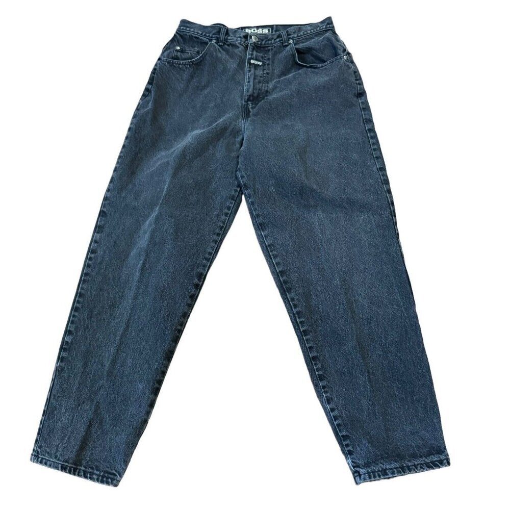 Boss Jeans 34x30‎ Black Denim 12705 Logo Distressed Y2K Made In USA